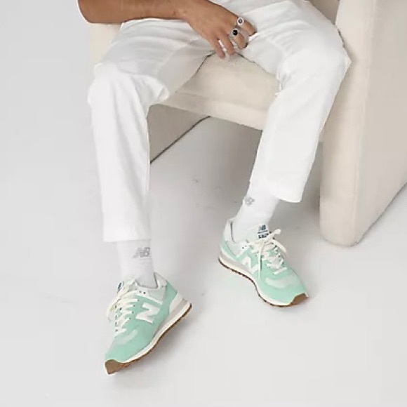 New Balance 574 Unisex Retro Running Shoes / Sneakers - Aqua Green / White - Picture 10 of 14